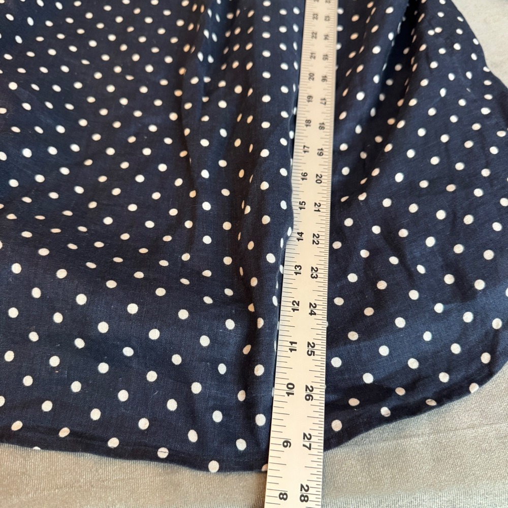 Charter Club Womens Linen Button Up Shirt M Blue Roll Tab Polka Dot Coastal - Picture 7 of 8